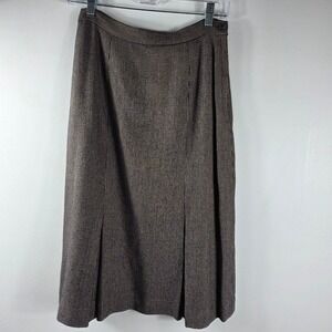 VTG David Brooks Wool Skirt Sz 10 USA Brown Houndstooth Pleated Midi Skirt